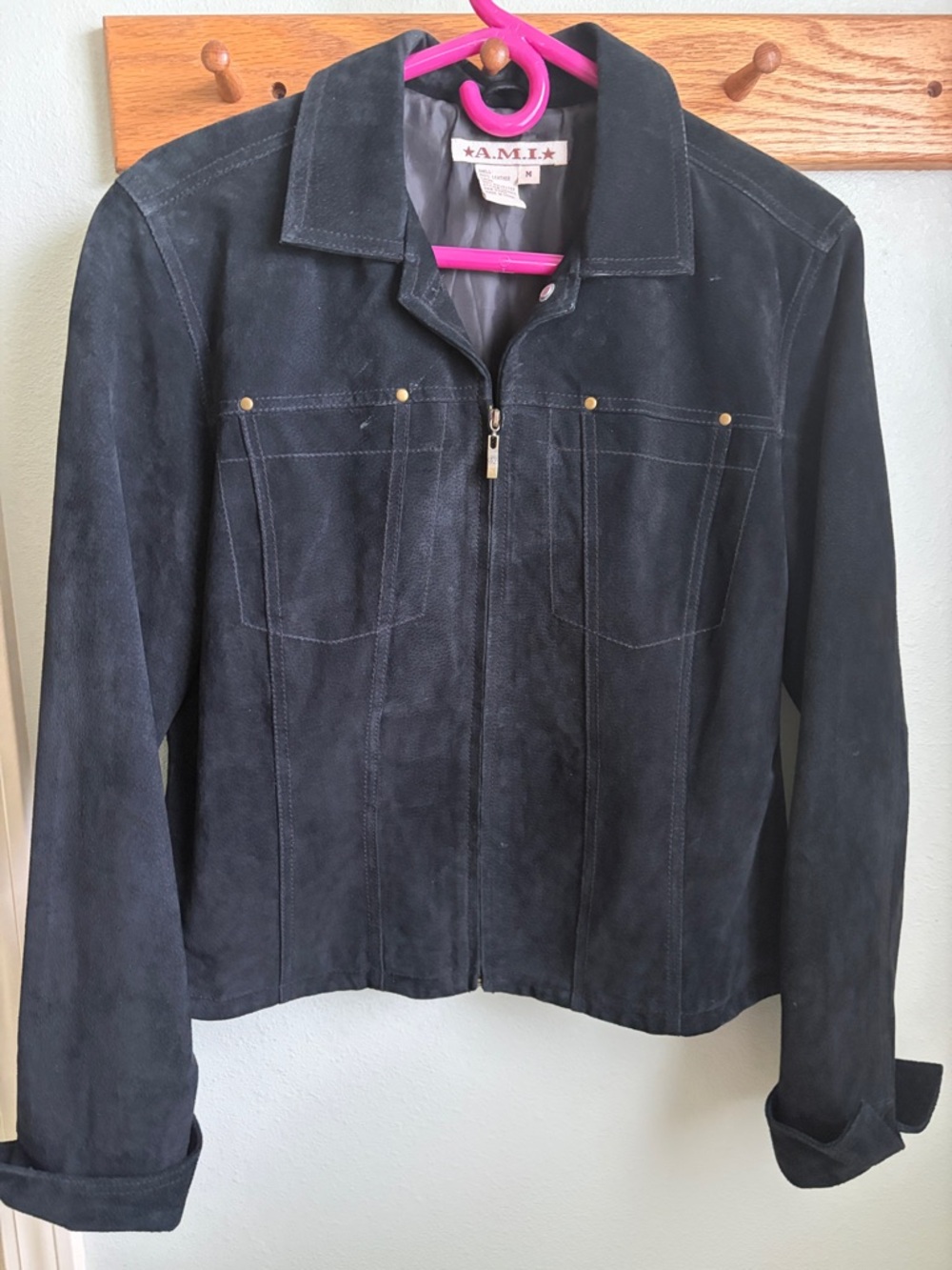 Ami Alexandre Mattiussi Black Suede Zip Jacket
